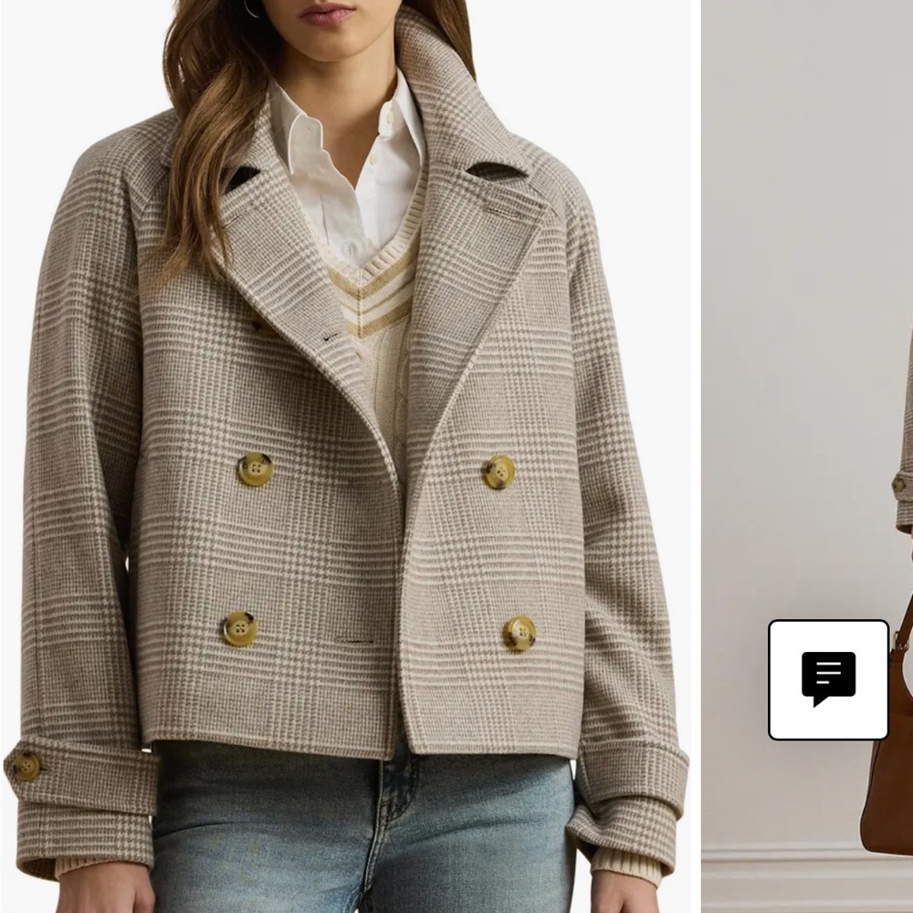 ISO double breasted wool blend crop coat plaid. Lauren by Ralph Lauren SZ 2 or 4